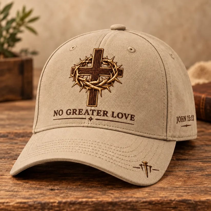 ✝️ John 15:13 “No Greater Love” Christian Cap ✨ Wear a Daily Reminder of Faith, Sacrifice, and the Love That Gave Everything.