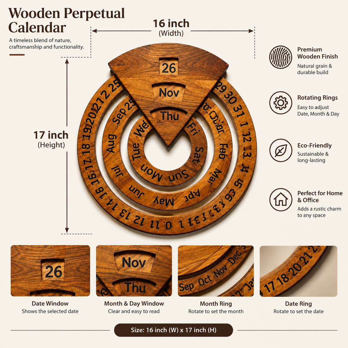 Vintage Wooden Perpetual Calendar – Timeless Desk Decor