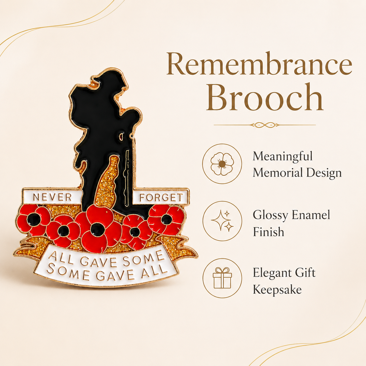 Red Poppy Remembrance Brooch – All Gave Some, Some Gave All