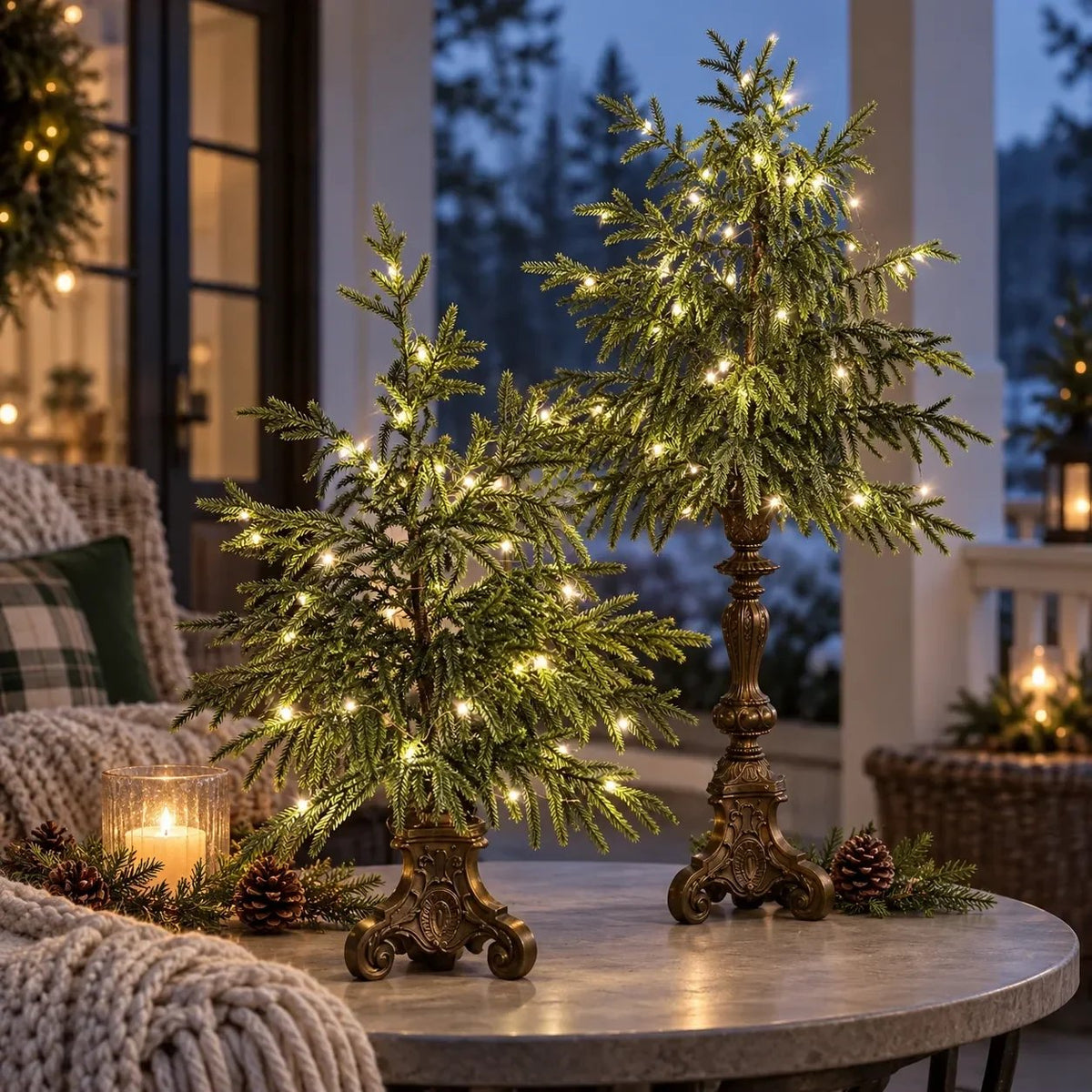 🎄🌙 Vintage Lighted Norfolk Pine Trees