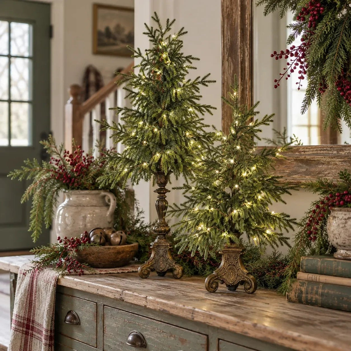 🎄🌙 Vintage Lighted Norfolk Pine Trees