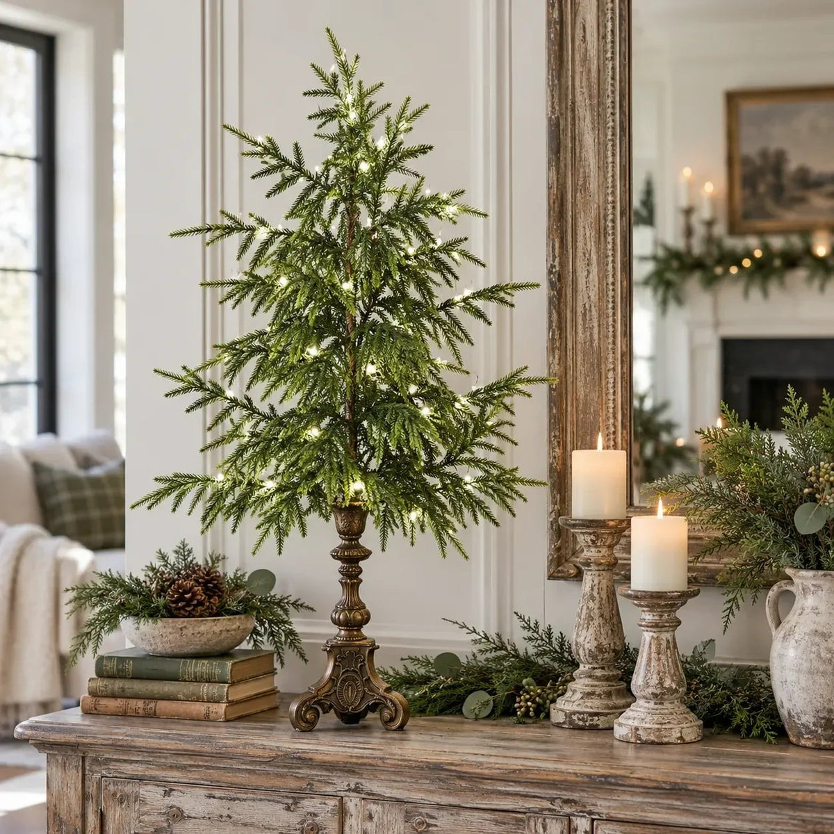 🎄🌙 Vintage Lighted Norfolk Pine Trees