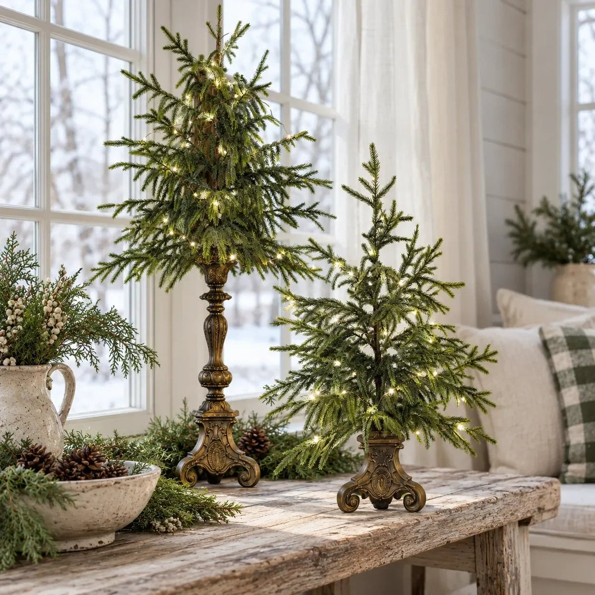 🎄🌙 Vintage Lighted Norfolk Pine Trees