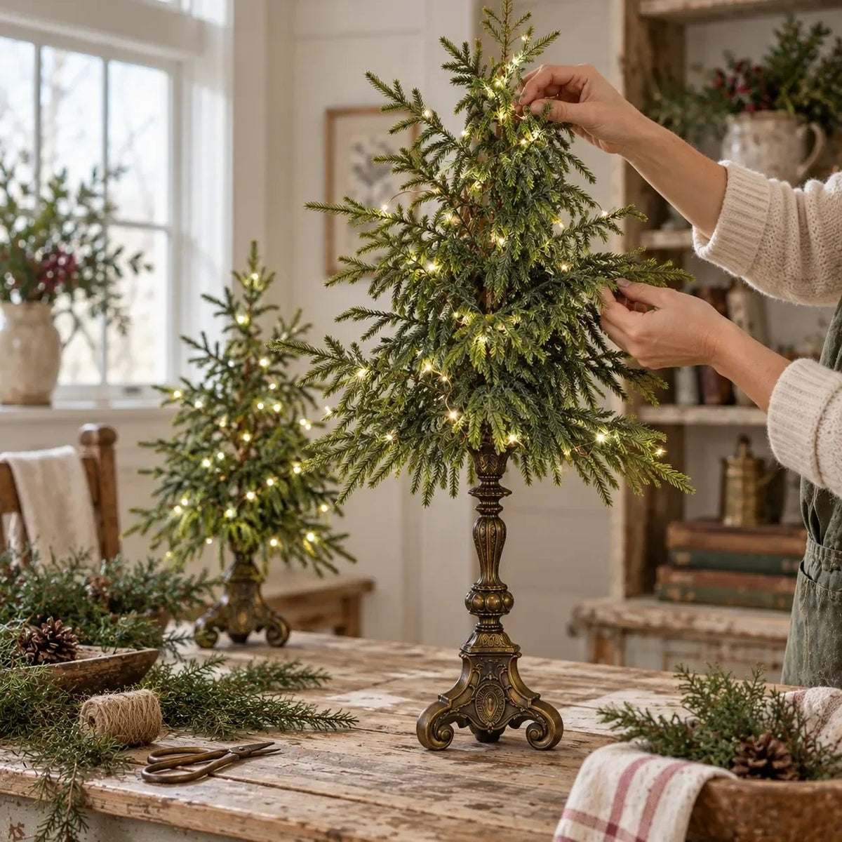 🎄🌙 Vintage Lighted Norfolk Pine Trees