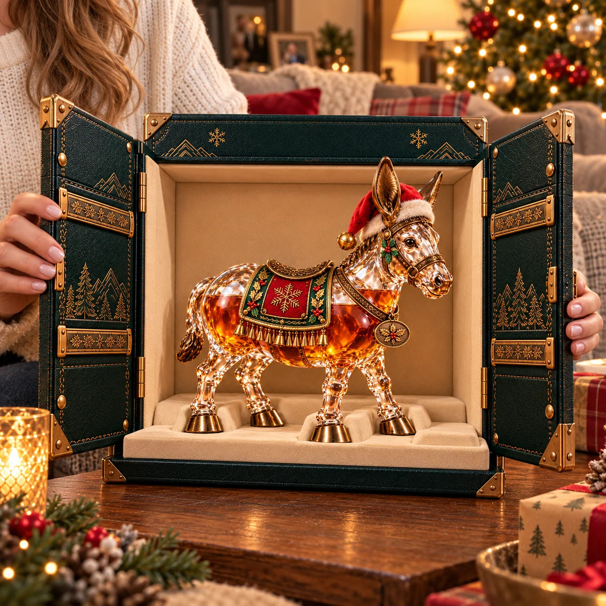 🫏2026 Christmas Donkey Whiskey Decanter – Festive Glass Donkey Bottle with Santa Hat, Holiday Collectible & Unique Christmas Gift🎁