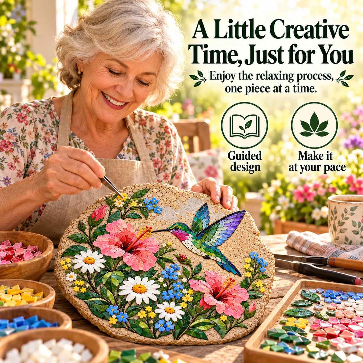 🐦 Beginner-Friendly Hummingbird & Wildflower Mosaic DIY Kit