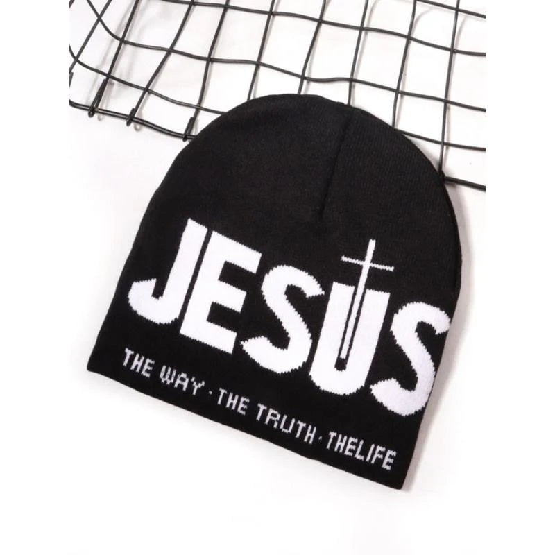 Unisex Y2K Heart & Cross Jacquard Knit Beanie Cap for Cold Weather