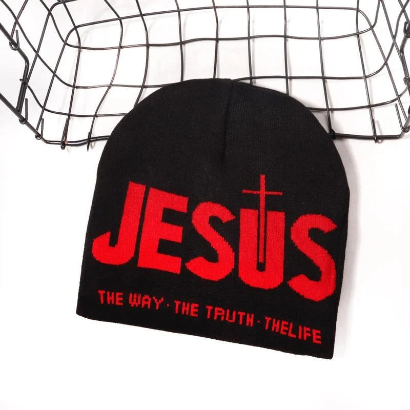 Unisex Y2K Heart & Cross Jacquard Knit Beanie Cap for Cold Weather