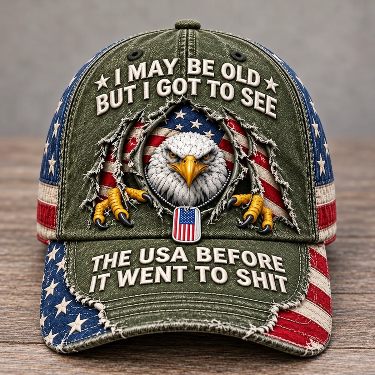 🦅 'I May Be Old But I Got To See The USA Before It Went To Shit' Vintage Eagle Washed Baseball Cap 🇺🇸