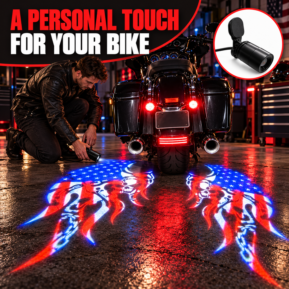 🏍️Patriotic Eagle Motorcycle Ground Projection Lamp 🇺🇸