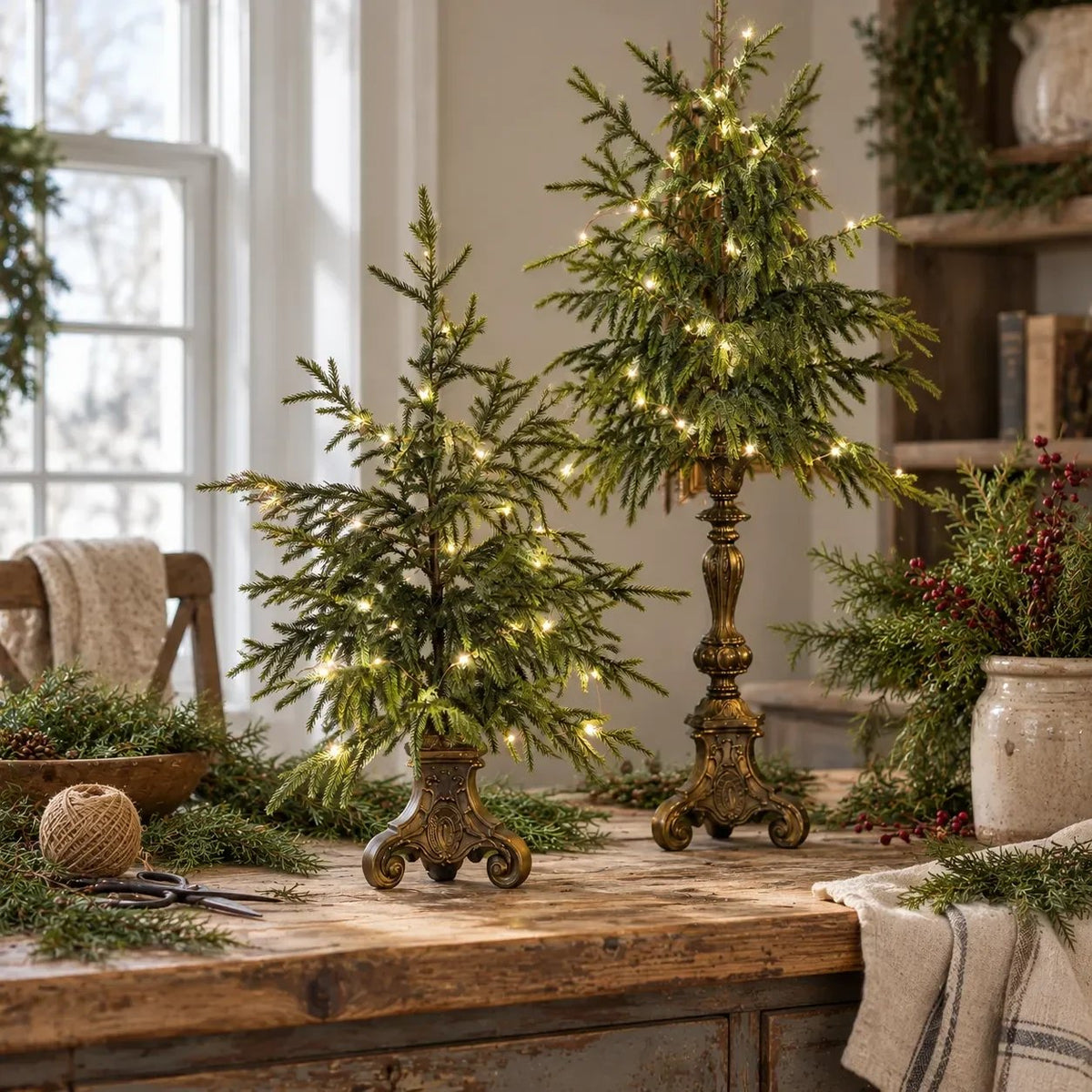 🎄🌙 Vintage Lighted Norfolk Pine Trees