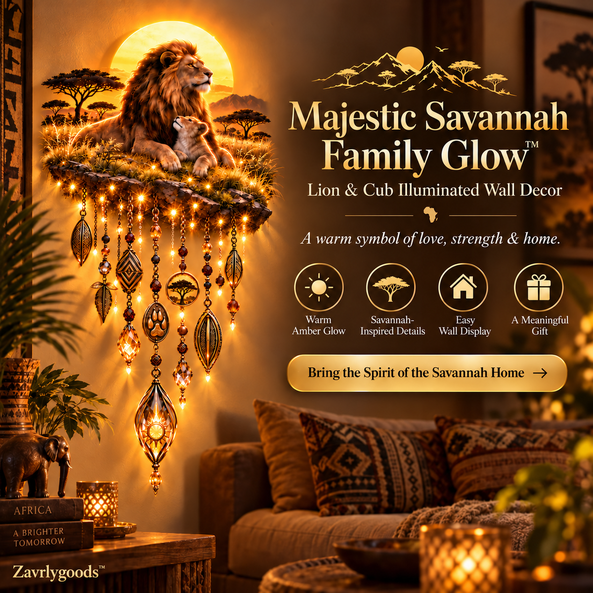 🔥 Limited-Time 49% OFF – Today 59% OFF🔥Majestic Savannah Family Glow™ – Lion & Cub Illuminated Wall Decor