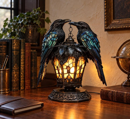 Gothic Stained-Glass Raven Lantern